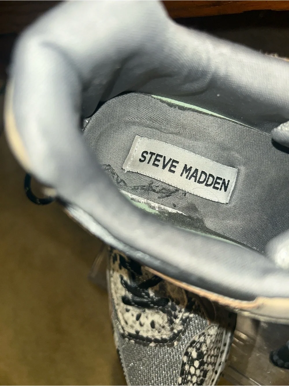 Steve Madden Beige and Black Snake-Print Sneakers